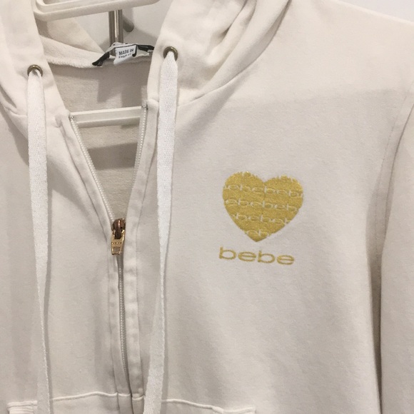COPY - BEBE White Zip-Up Hoodie with Gold Glittery Heart - Picture 4 of 11